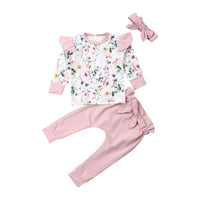 Baby Clothing  Cute Sweet Infant Baby Girl Floral Clothes Long Sleeve Flower Tops+Pants 3PCS Outfit  Autumn Spring Suits