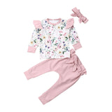 Baby Clothing  Cute Sweet Infant Baby Girl Floral Clothes Long Sleeve Flower Tops+Pants 3PCS Outfit  Autumn Spring Suits