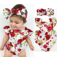 Newborn Floral Clothes Set 2019 Baby Girls Clothes Flower Romper Sleeveless Bodysuit + Headband Outfits Summer Style