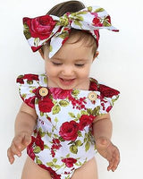 Newborn Floral Clothes Set 2019 Baby Girls Clothes Flower Romper Sleeveless Bodysuit + Headband Outfits Summer Style