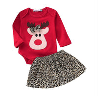 Christmas Outfit Clothes for Newborn Infant Baby Girl 0-18M Santa Claus Long Sleeve Romper Bodysuit Shirt+Leopard Skirt Dress