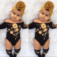 2PCS Newborn Baby Girl Off Shoulder Flower Romper+Leg Warmers Outfits Clothes