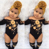 2PCS Newborn Baby Girl Off Shoulder Flower Romper+Leg Warmers Outfits Clothes
