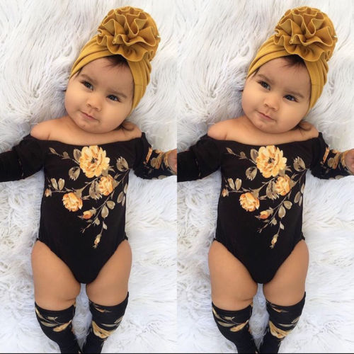 2PCS Newborn Baby Girl Off Shoulder Flower Romper+Leg Warmers Outfits Clothes