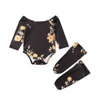 2PCS Newborn Baby Girl Off Shoulder Flower Romper+Leg Warmers Outfits Clothes
